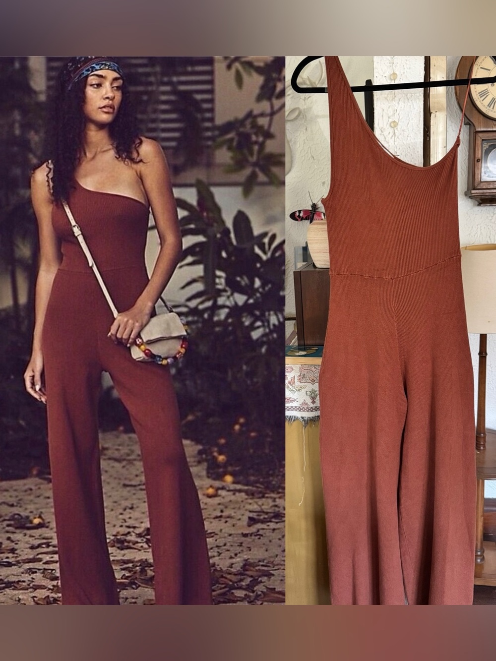 Free People Beach size medium ‘Waverly’ brown one shoulder jumpsuit - Picture 1 of 5